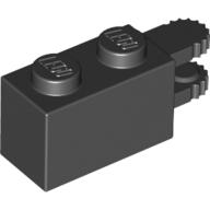 Hinge Brick 1 x 2 Locking with 2 Fingers Horizontal End - Black