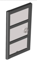 Door 1 x 4 x 6 with 3 Panes and Stud Handle with Trans-Black Glass - Black
