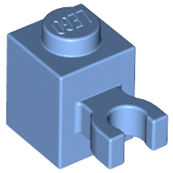 Brick, Modified 1 x 1 with Clip Vertical (open O clip) - Hollow Stud - Medium Blue