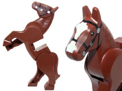 Horse, Moveable Legs with Black Bridle and White Blaze Pattern - Reddish Brown