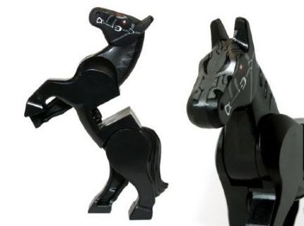 Horse, Moveable Legs with Gray Bridle Pattern - Black