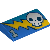 Slope, Curved 2 x 4 x 2/3 No Studs with Bottom Tubes with Lightning Bolt, Skull and Number 1 Pattern - Blue