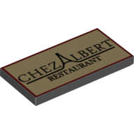 Tile 2 x 4 with 'CHEZ ALBERT RESTAURANT' Pattern (10243) - Black